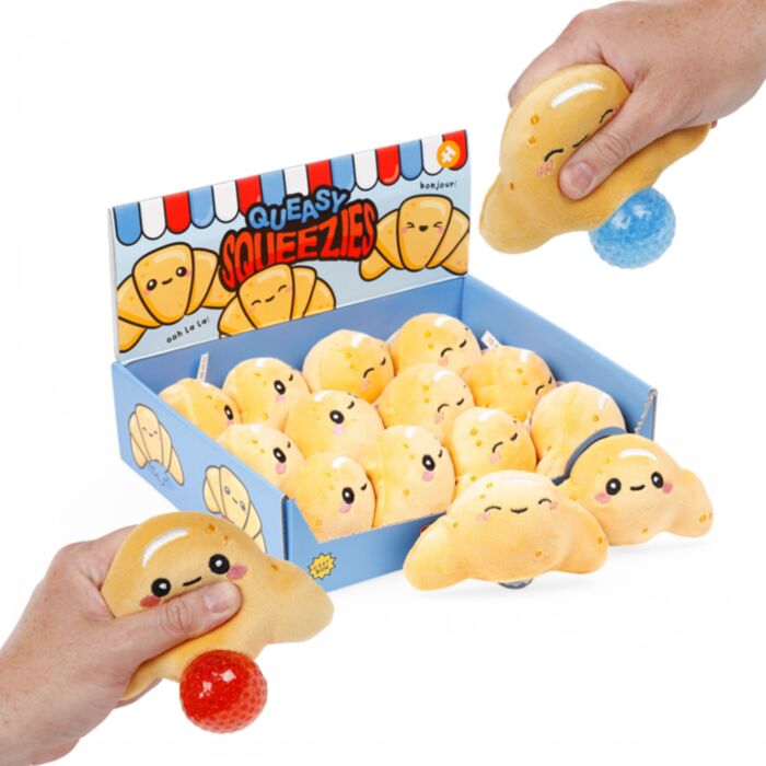 Plyšová mačkací hračka antistres - Queasy Squeezies - Foodiemals-  Croissant 