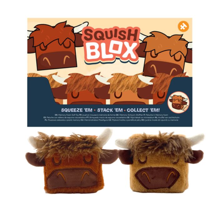 Plyšová mačkací hračka - paměťová pěna - Squish Blox - Highland Coo Cow - kráva