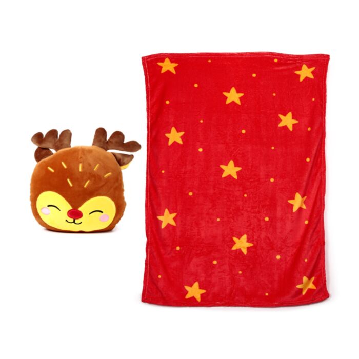Plyšový polštář a deka-Blankeazzz-2 v 1-Vánoční kamarádi- Rudolf