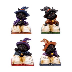 Dekorace - soška - Kočka - Čarodějnice - Čtoucí knihu kouzel