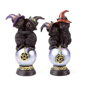 Dekorace - soška - Kočka - Čarodějnice - Duhový pentagramový orb