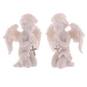 Dekorace - soška - Anděl - Kus nebe -Cherubín -Modlící se  s křížkem, 7.5cm