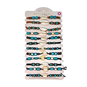 Náramek - hnědé a modré korálky - mušle