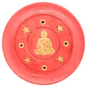 Stojánek - vonné tyčinky -mangové dřevo - Buddha, kulatý oranžový