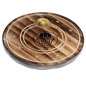 Stojánek - vonné tyčinky a kužely - mangové dřevo - Hamsa kulatý Stojánek - vonné tyčinky a kužely - mangové dřevo - Hamsa kulatý