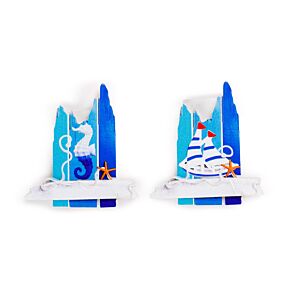 Magnet - Pobřeží - Mořský koník a plachetnice - ve tvaru prken Magnet - Pobřeží - Mořský koník a plachetnice - ve tvaru prken