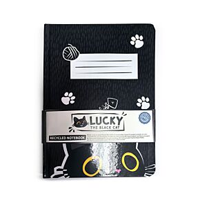 Linkovaný A5 zápisník z recyklovaného papíru - Lucky the Black Cat - Kočka