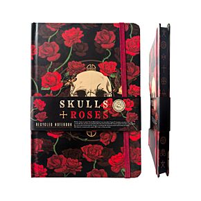 Linkovaný A5 zápisník z recyklovaného papíru - Skulls & Roses - Lebak a růže