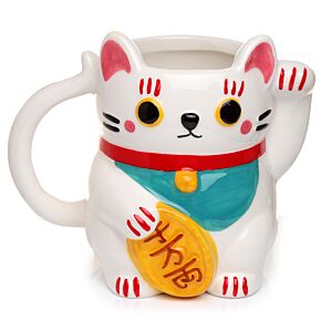 Keramický hrnek  -Maneki Neko kočka pro štěstí - bílý