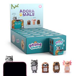 Ozdoba na mobil - samolepicí -  3D - PVC  Adoramals - Axolotl, lenochod, kapybara a kočka