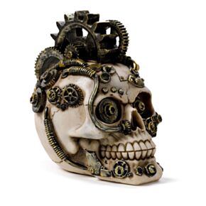 Dekorativní soška - Steampunk - Lebka s ozubenými kolečky a pružinami